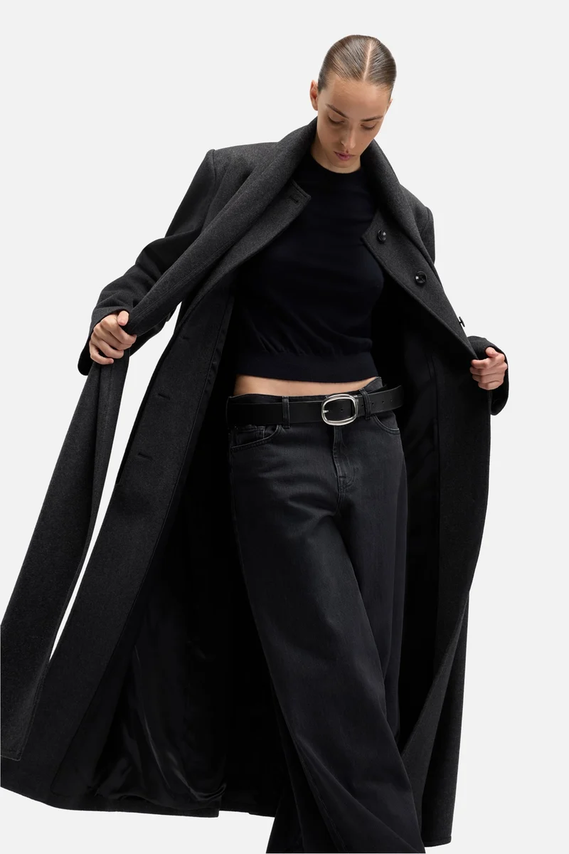 Wool Cashmere Scarf Coat in Dark Grey