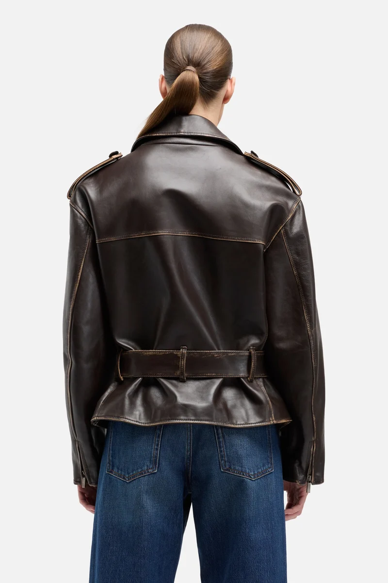 Leather Biker Jacket in Vintage Brown