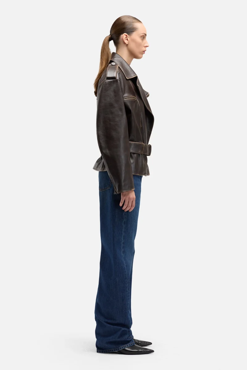 Leather Biker Jacket in Vintage Brown