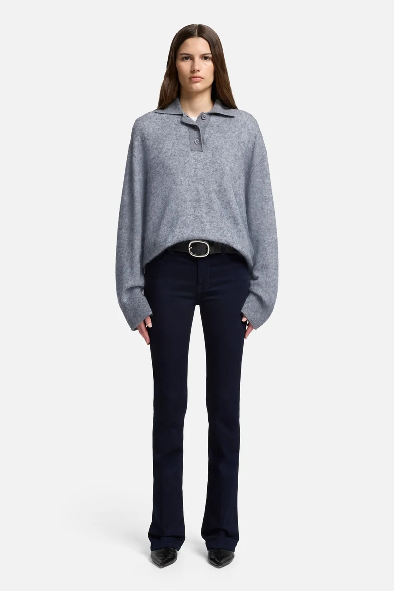 Cashmere Blend Fuzzy Polo Sweater in Grey