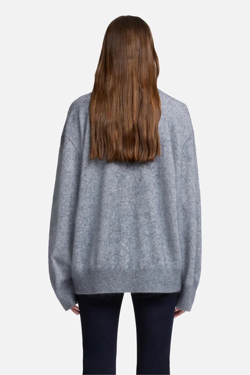 Cashmere Blend Fuzzy Polo Sweater in Grey