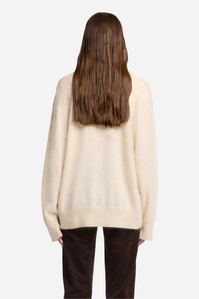 Cashmere Blend Fuzzy Polo Sweater in Ice White