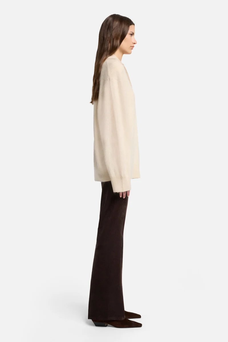 Cashmere Blend Fuzzy Polo Sweater in Ice White