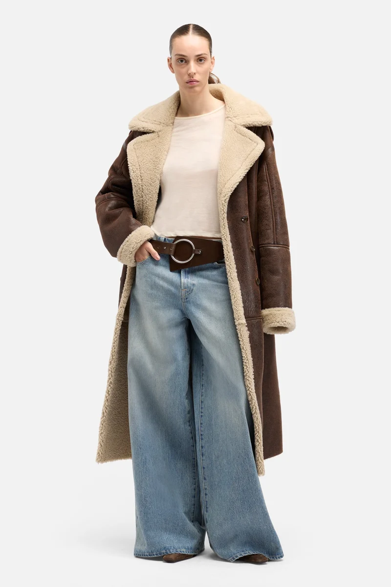 Leather Shearling Coat in Brown