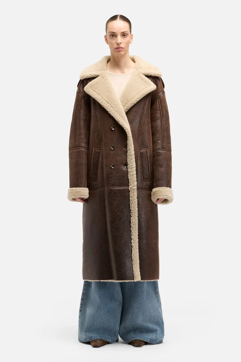 Leather Shearling Coat in Brown
