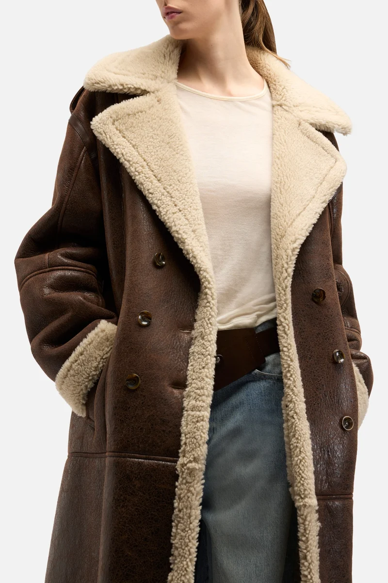Leather Shearling Coat in Brown