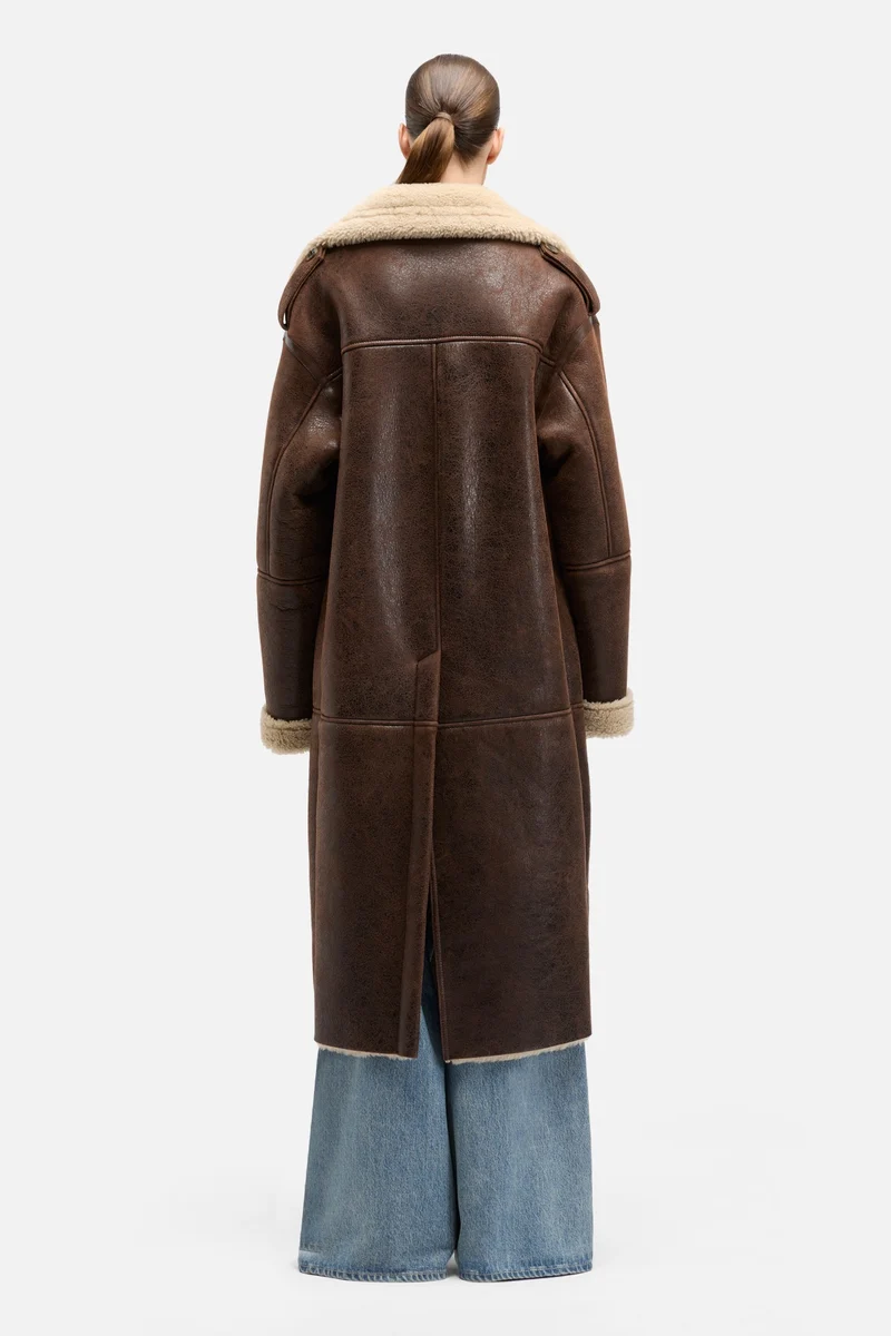 Leather Shearling Coat in Brown