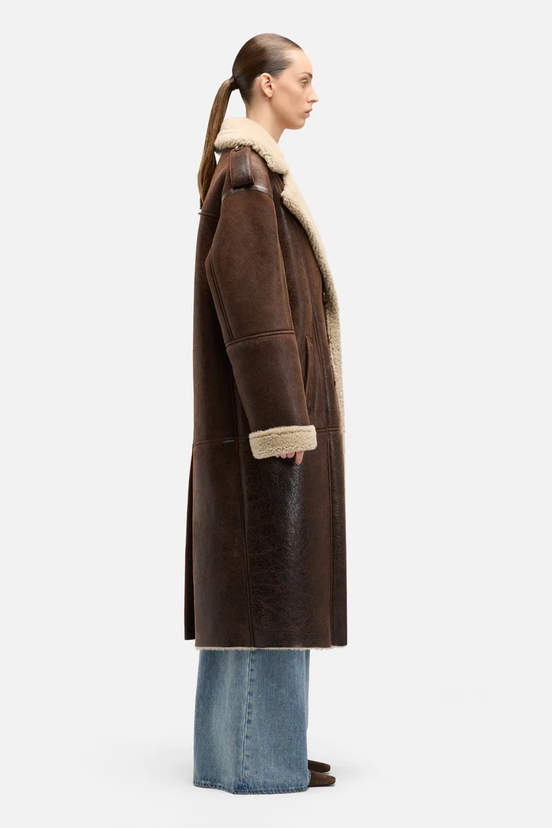 Leather Shearling Coat in Brown