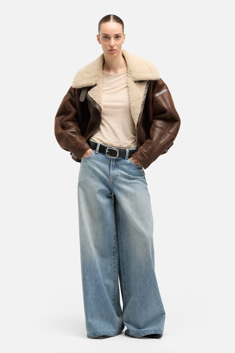 Leather Shearling Jacket in Brown