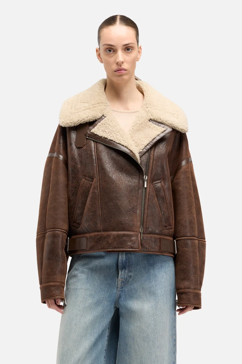Leather Shearling Jacket in Brown
