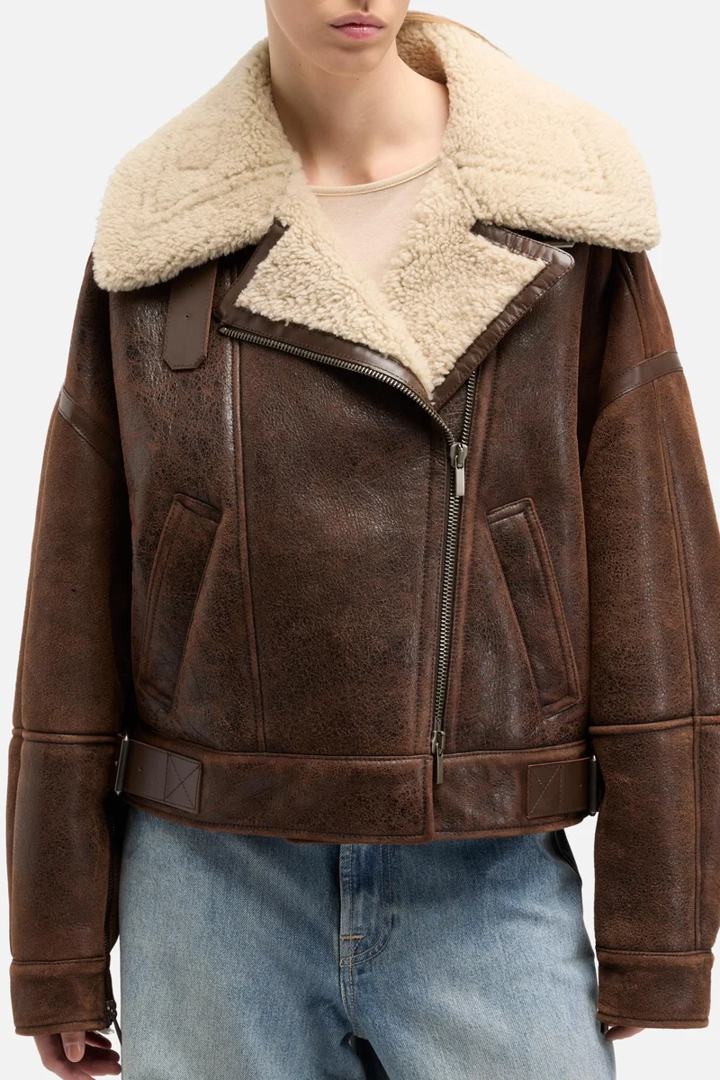 Leather Shearling Jacket in Brown