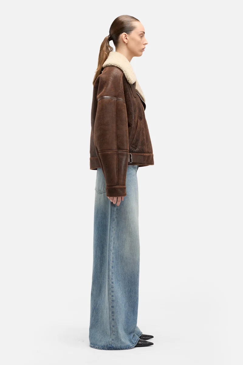 Leather Shearling Jacket in Brown