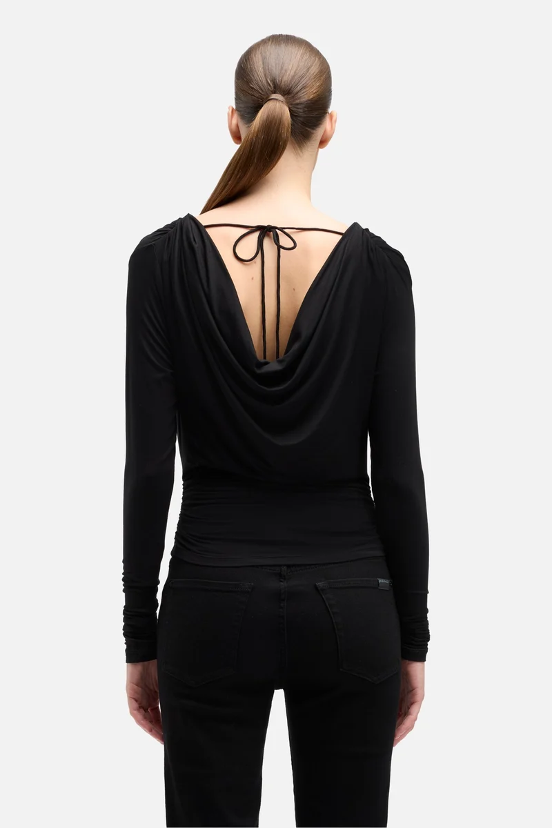 Long Sleeve Draped Top in Black