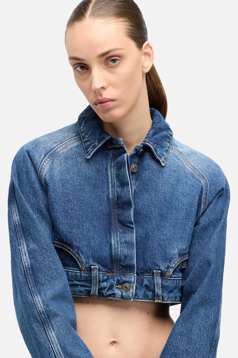 Denim Cropped Jacket in Waivy