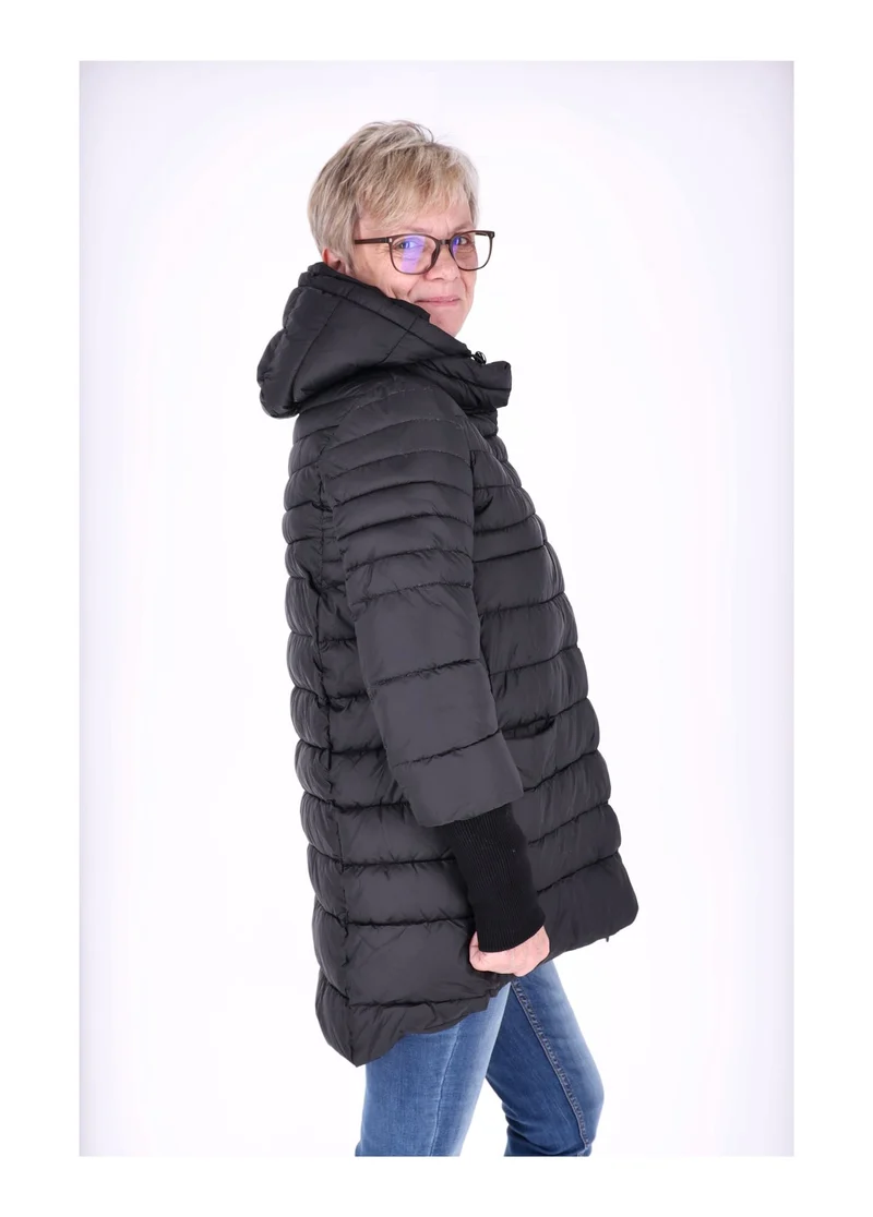 Damen Steppjacke mit Strickbündchen in Schwarz