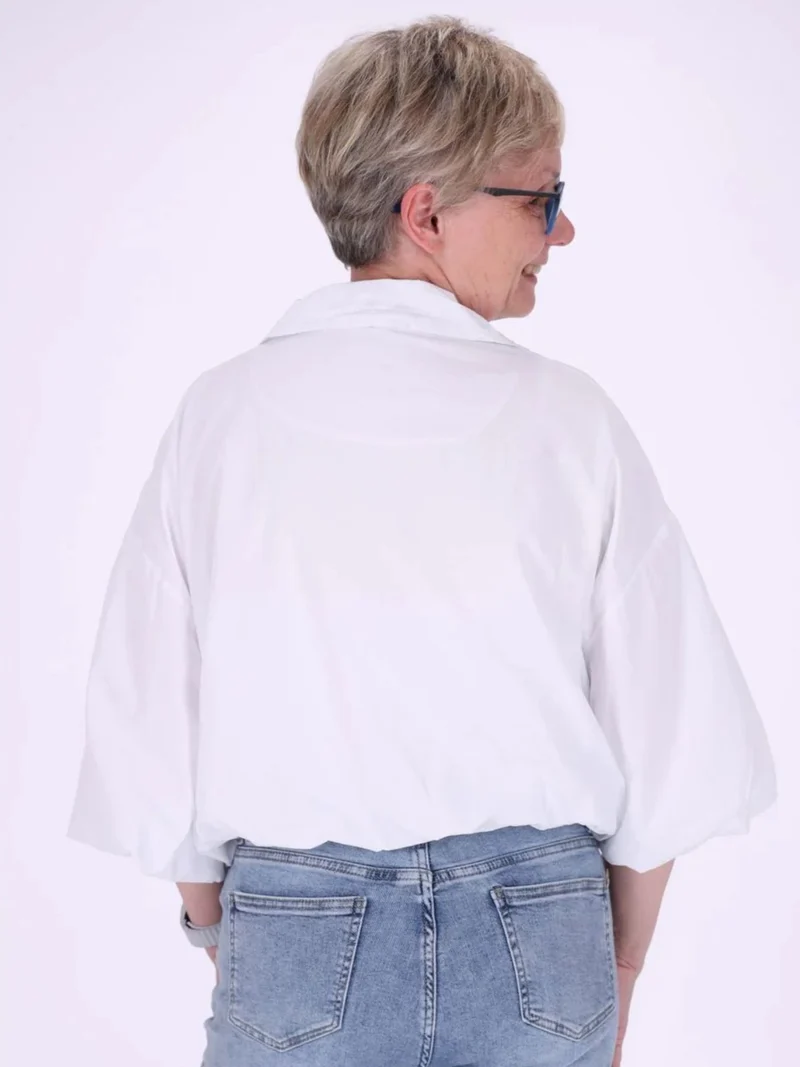 Weiße Damenjacke mit Ballonärmeln & 3/4-Arm