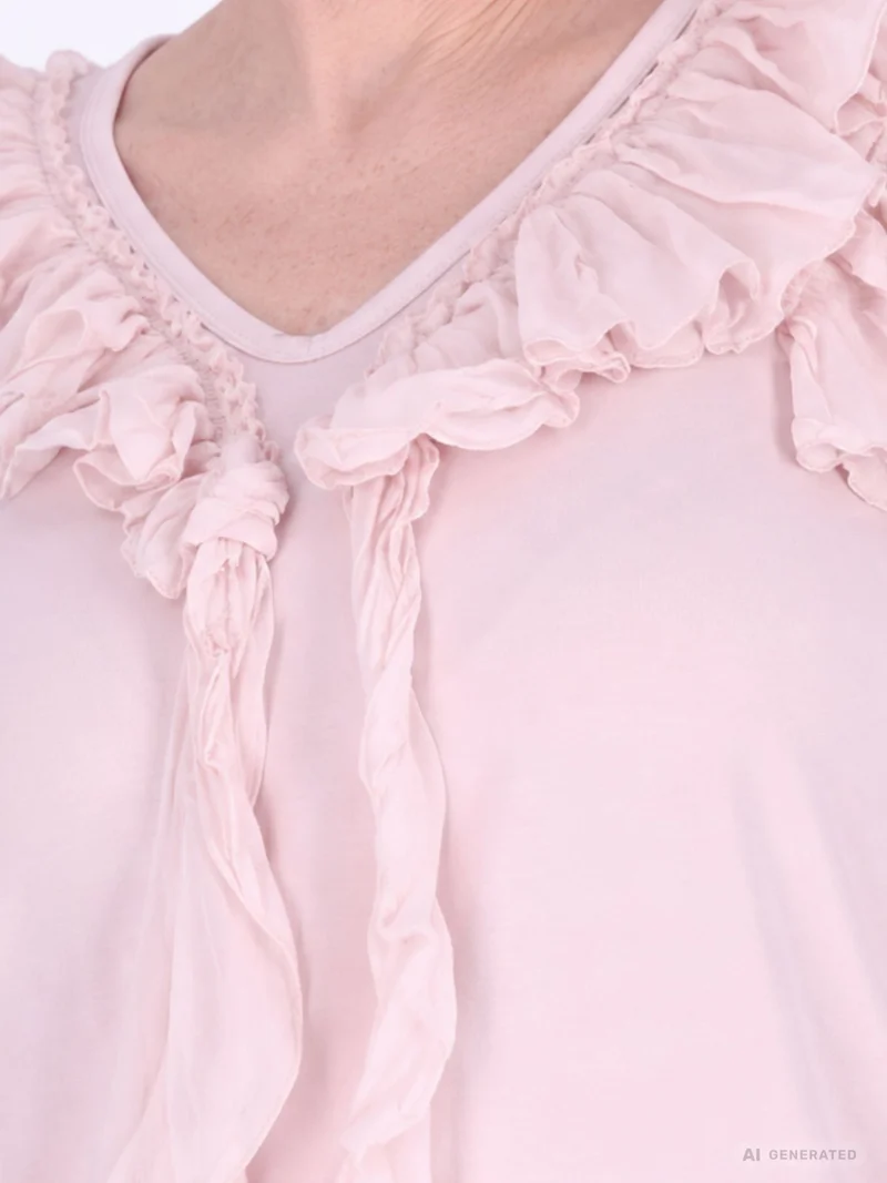 Pinkes Damen Langarmshirt mit Rüschen & V-Ausschnitt