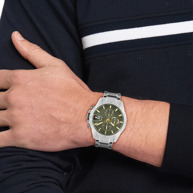 Tommy Hilfiger Jameson Silberne Und Grüne Herrenuhr TH1792197