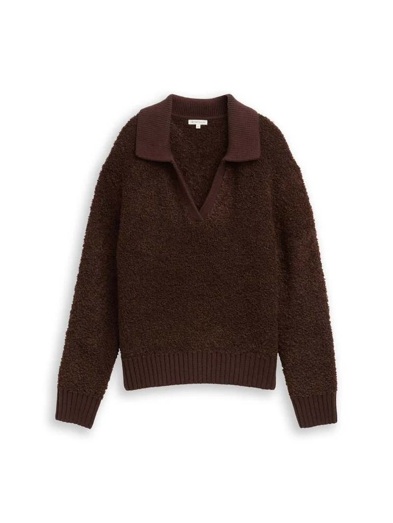 Bouclé Strickpullover mit Kragen