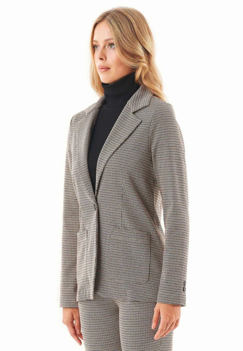 Blazer aus Bio-Baumwolle-Mix mit Hahnentrittmuster