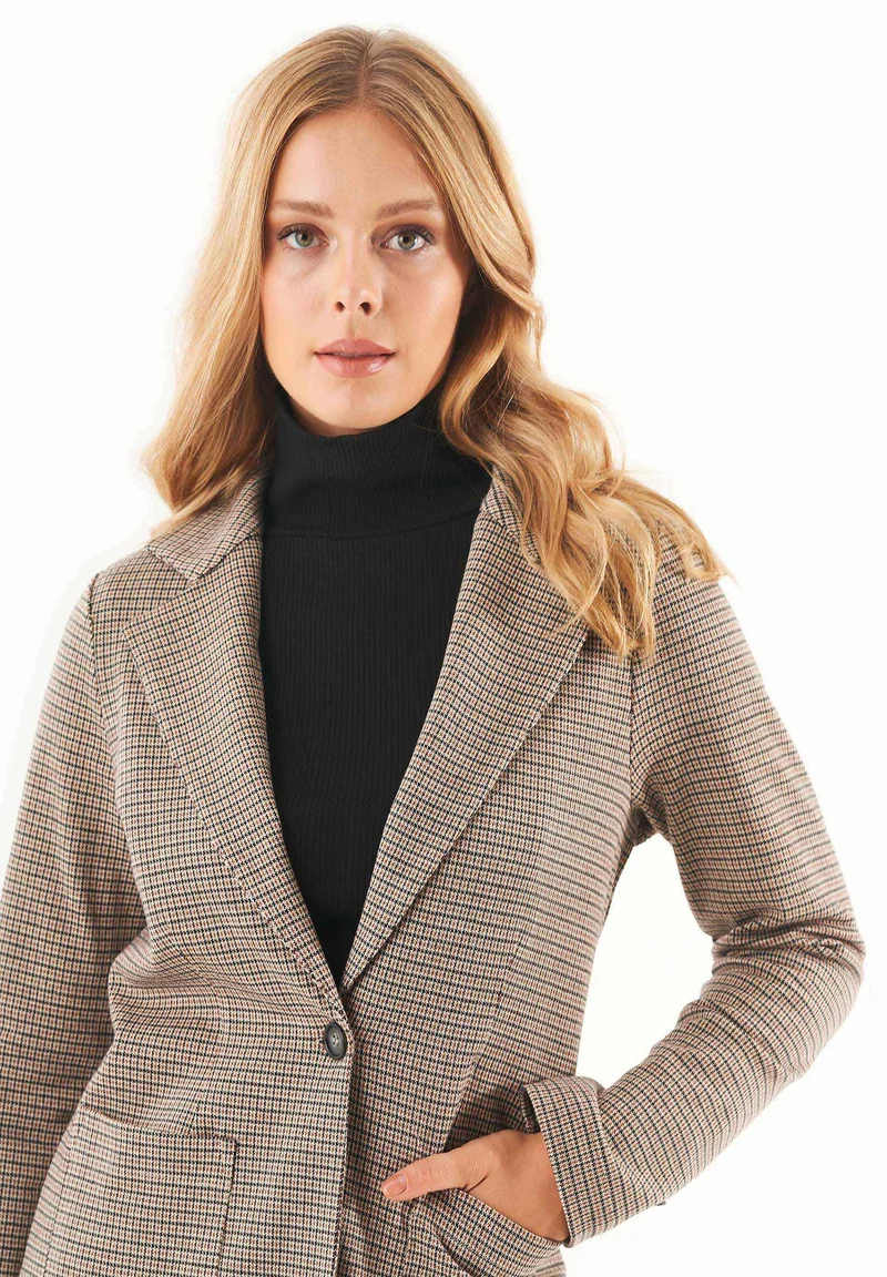 Blazer aus Bio-Baumwolle-Mix mit Hahnentrittmuster