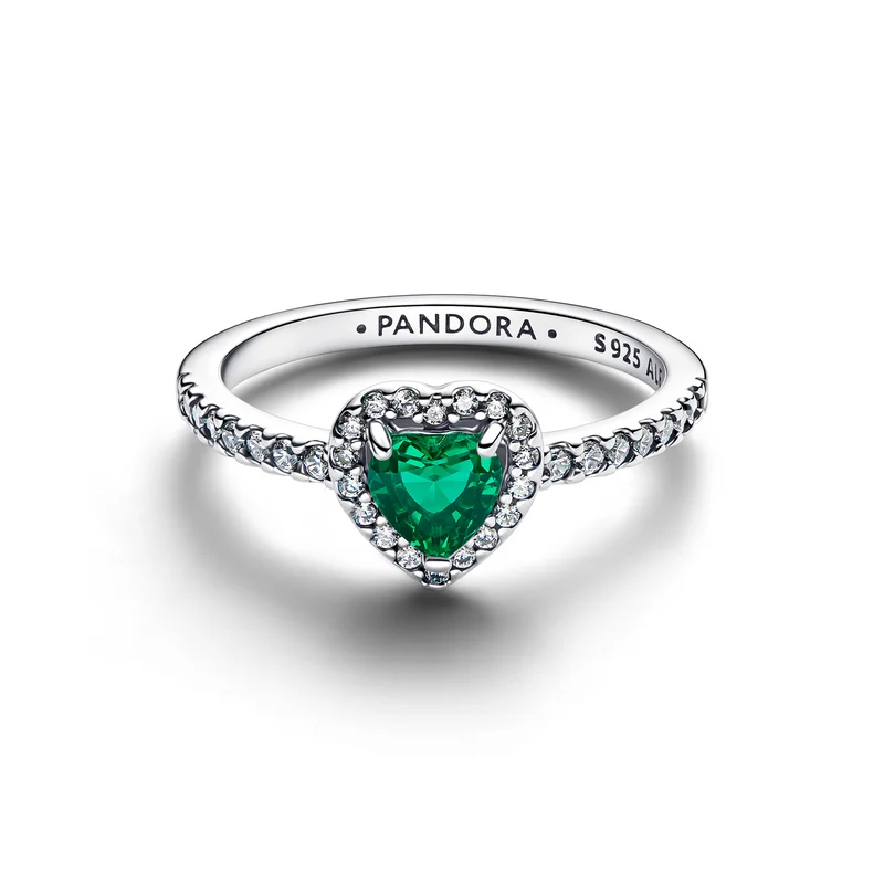 Pandora Timeless 925 Sterling Silver Elevated Royal Green Heart Ring 198421C07-54