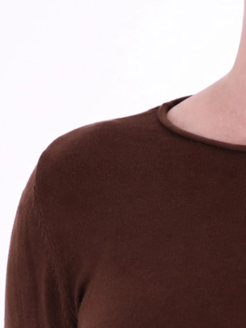 Brauner Damen Feinstrick-Pullover mit Rundhalsausschnitt
