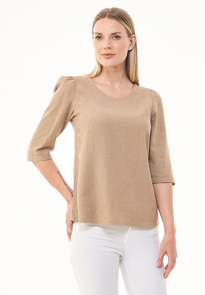 3/4-Arm Bluse aus LENZING™ ECOVERO™ und Leinen