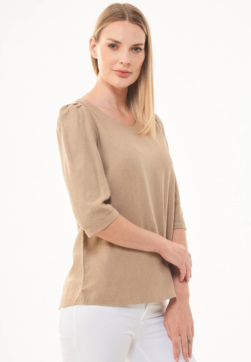 3/4-Arm Bluse aus LENZING™ ECOVERO™ und Leinen