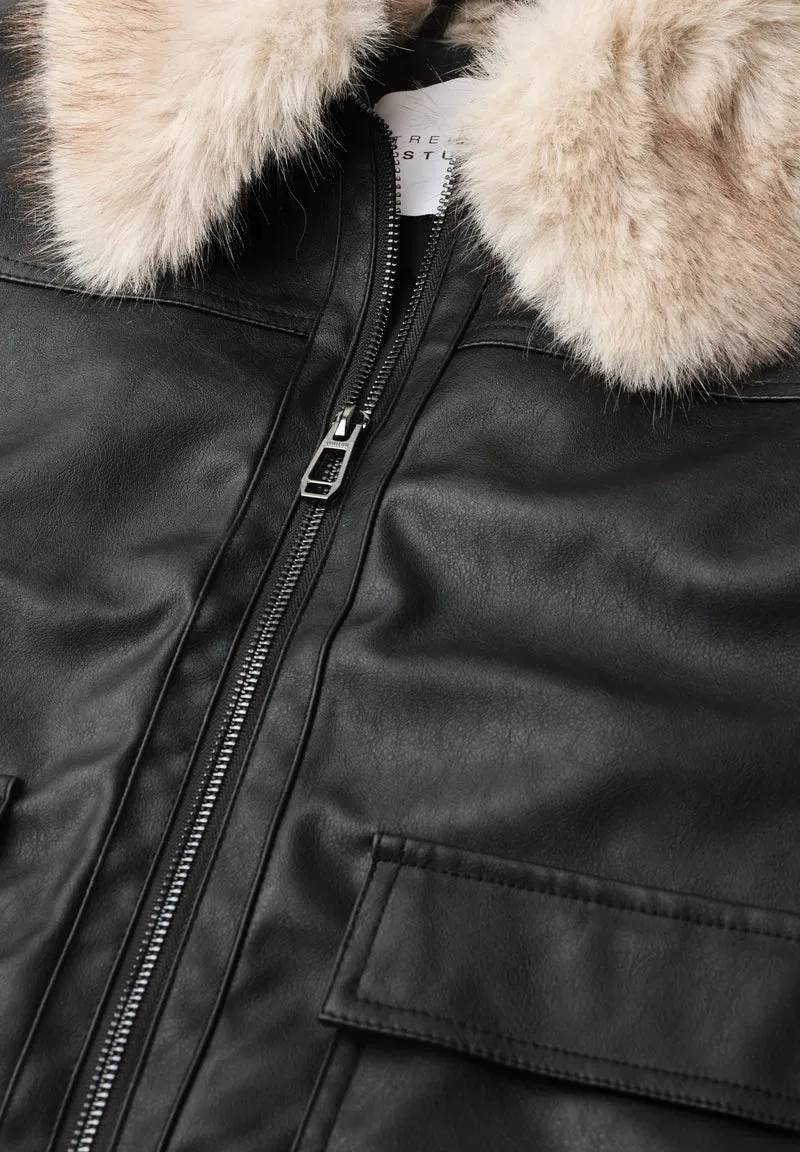 Studio PU Jkt w. Removable Fak, Black
