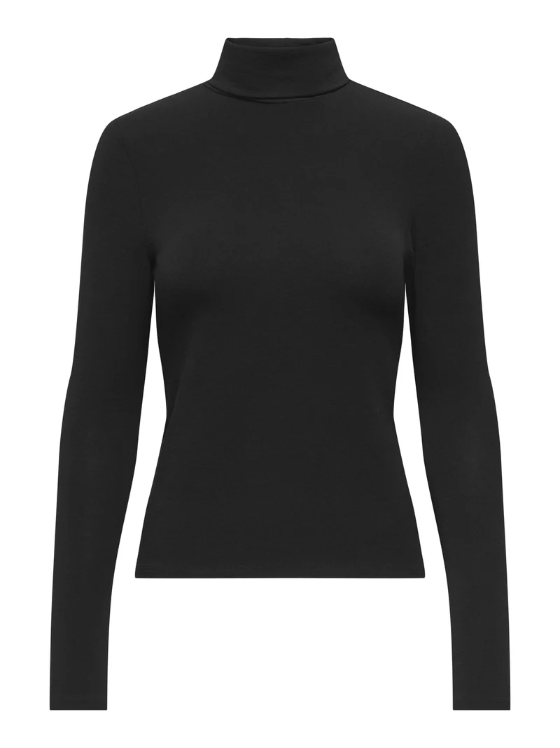 ONLGLAMOUR L/S ROLL-NECK TOP JRS NO, Black