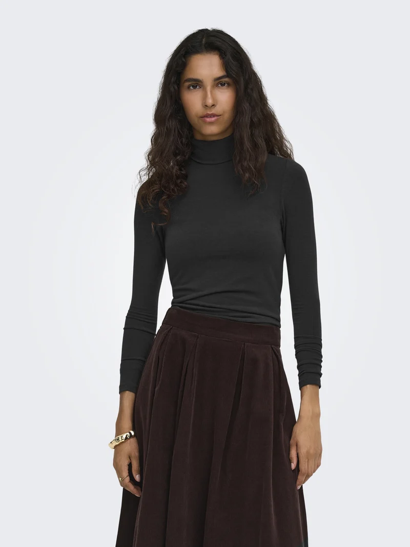 ONLGLAMOUR L/S ROLL-NECK TOP JRS NO, Black