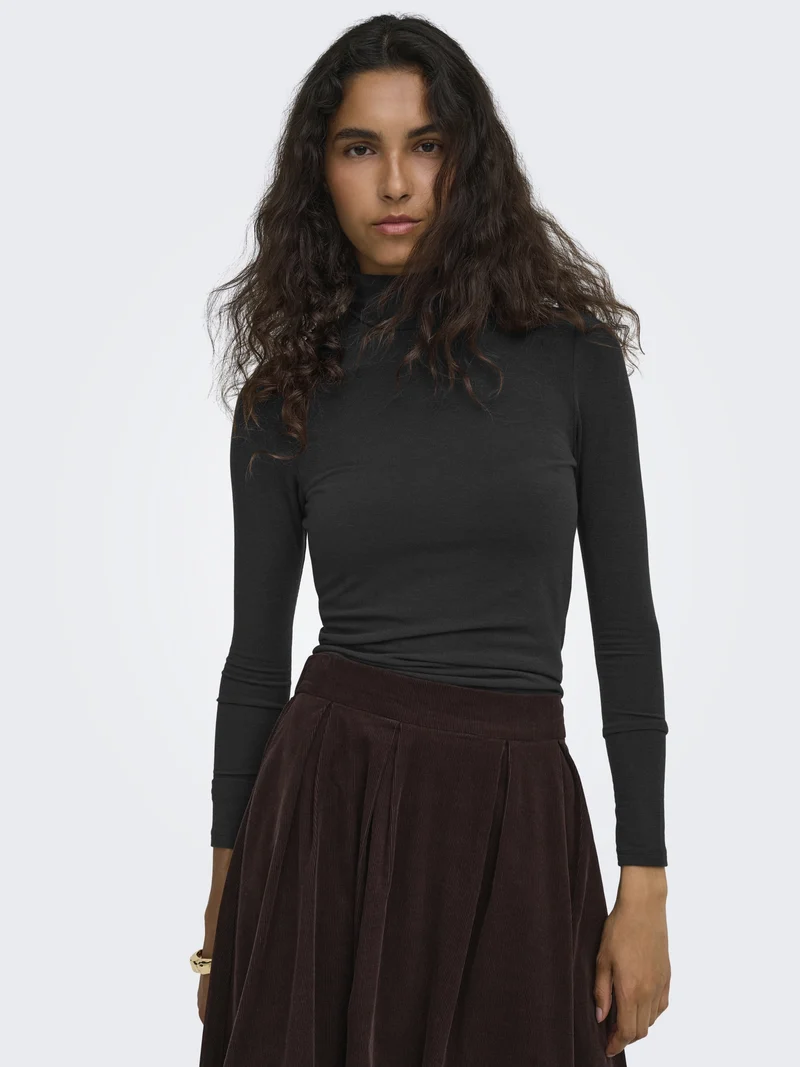 ONLGLAMOUR L/S ROLL-NECK TOP JRS NO, Black
