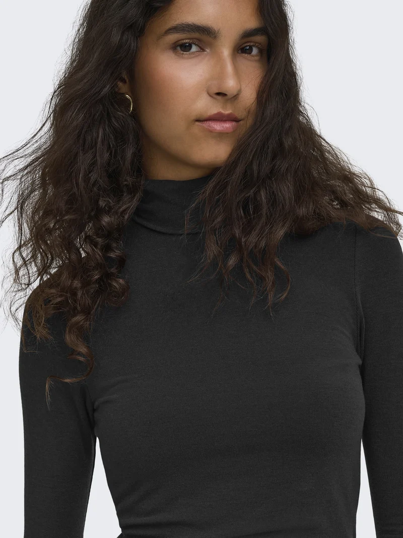 ONLGLAMOUR L/S ROLL-NECK TOP JRS NO, Black