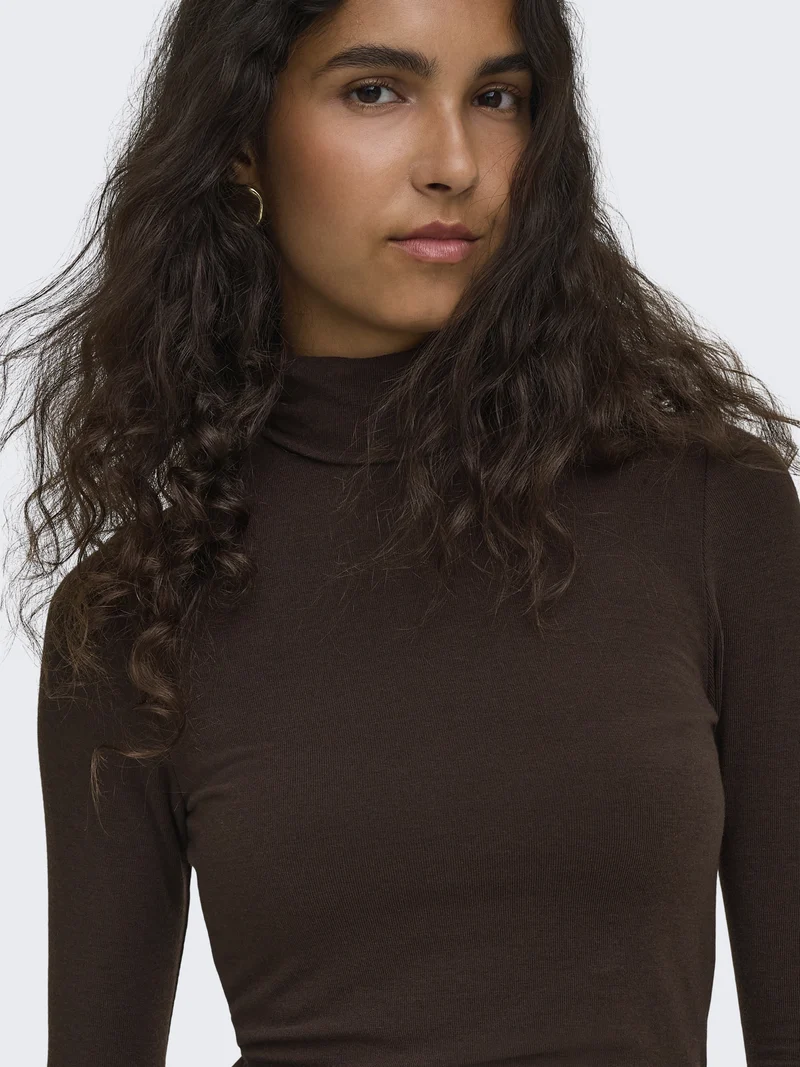 ONLGLAMOUR L/S ROLL-NECK TOP JRS NO, Black Coffee