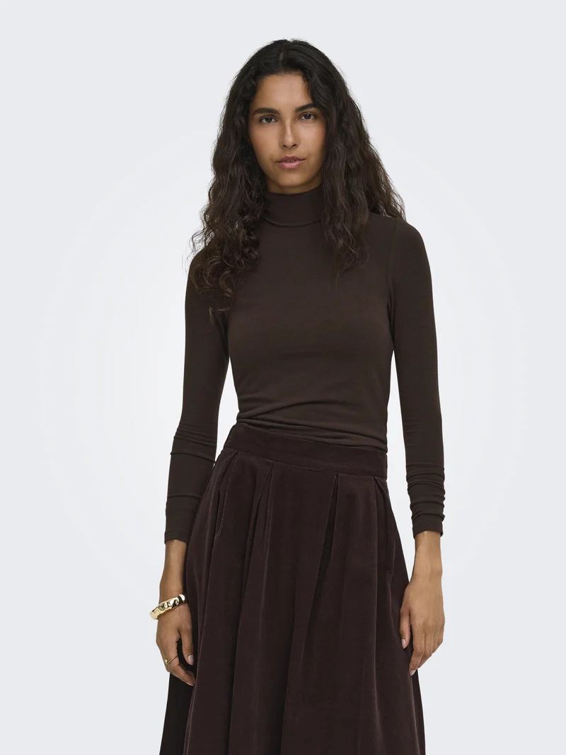 ONLGLAMOUR L/S ROLL-NECK TOP JRS NO, Black Coffee