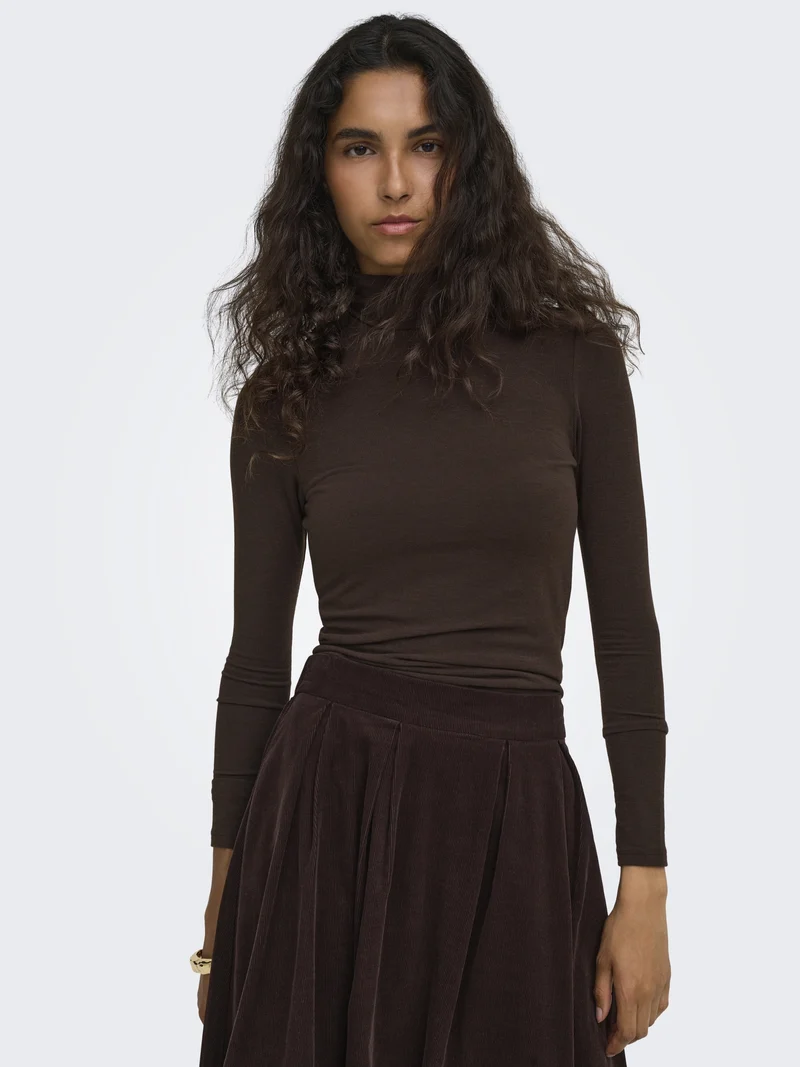 ONLGLAMOUR L/S ROLL-NECK TOP JRS NO, Black Coffee