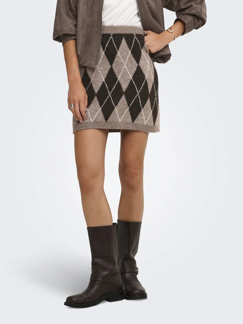 JDYBIANKA HW SKIRT KNT, Chocolate Torte/Argyle