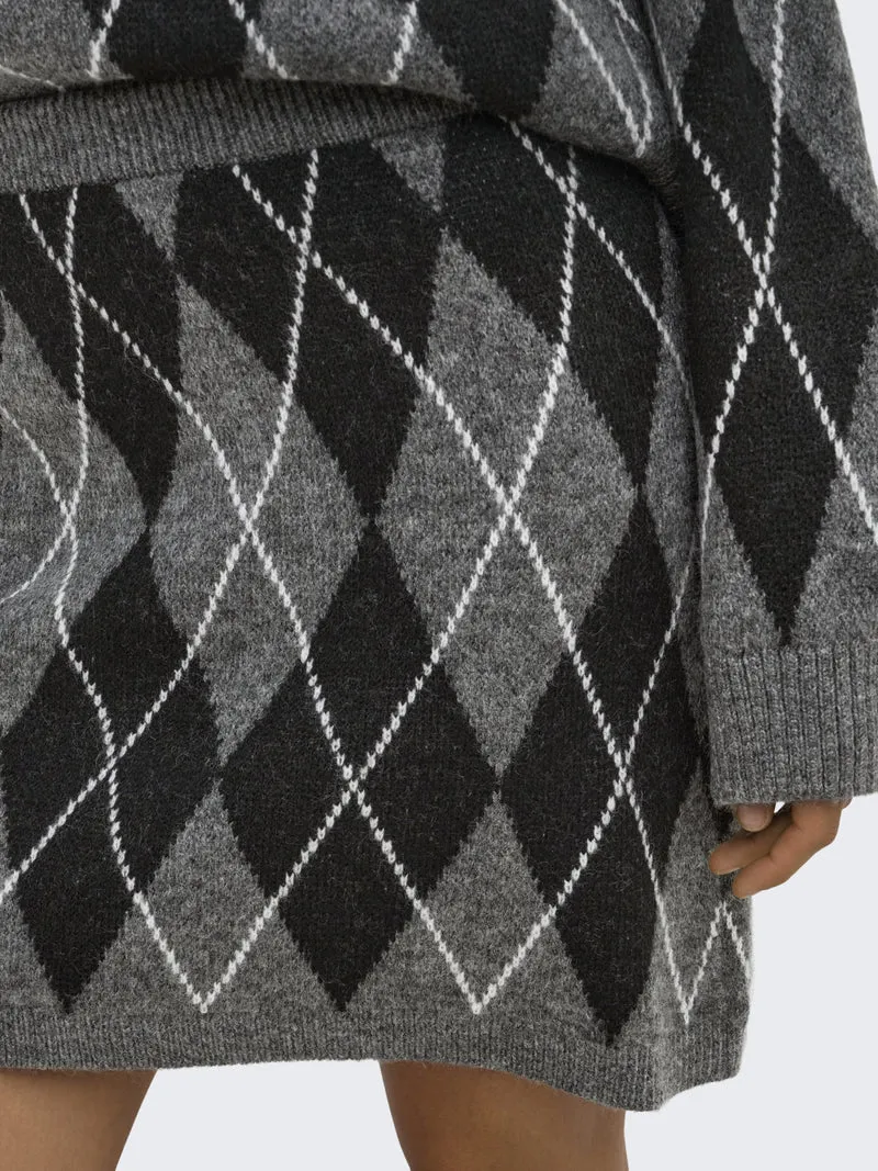 JDYBIANKA HW SKIRT KNT, Dark Grey Melange/Argyle