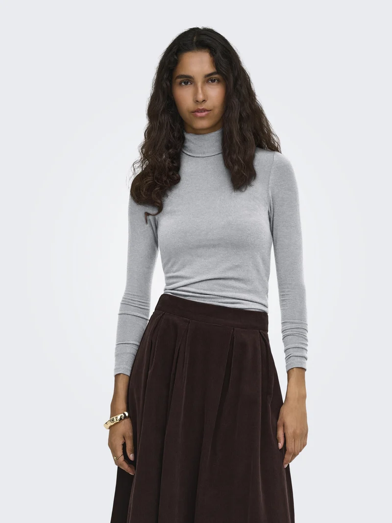 ONLGLAMOUR L/S ROLL-NECK TOP JRS NO, Light Grey Melange