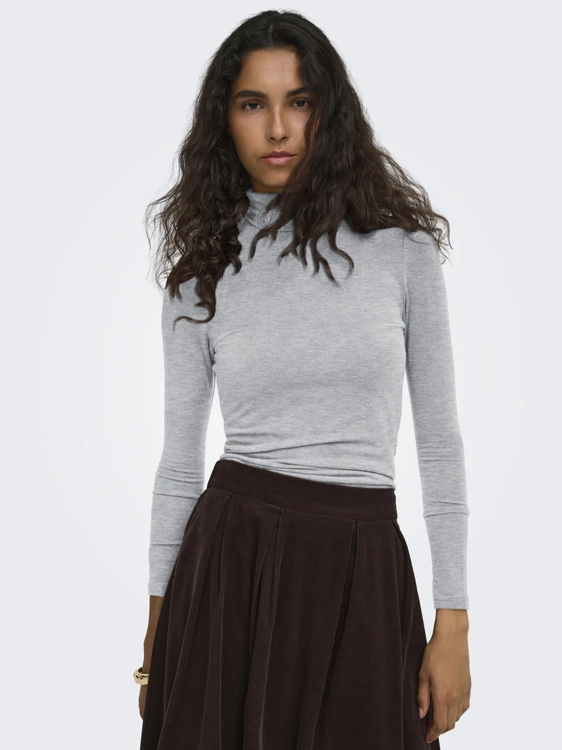 ONLGLAMOUR L/S ROLL-NECK TOP JRS NO, Light Grey Melange