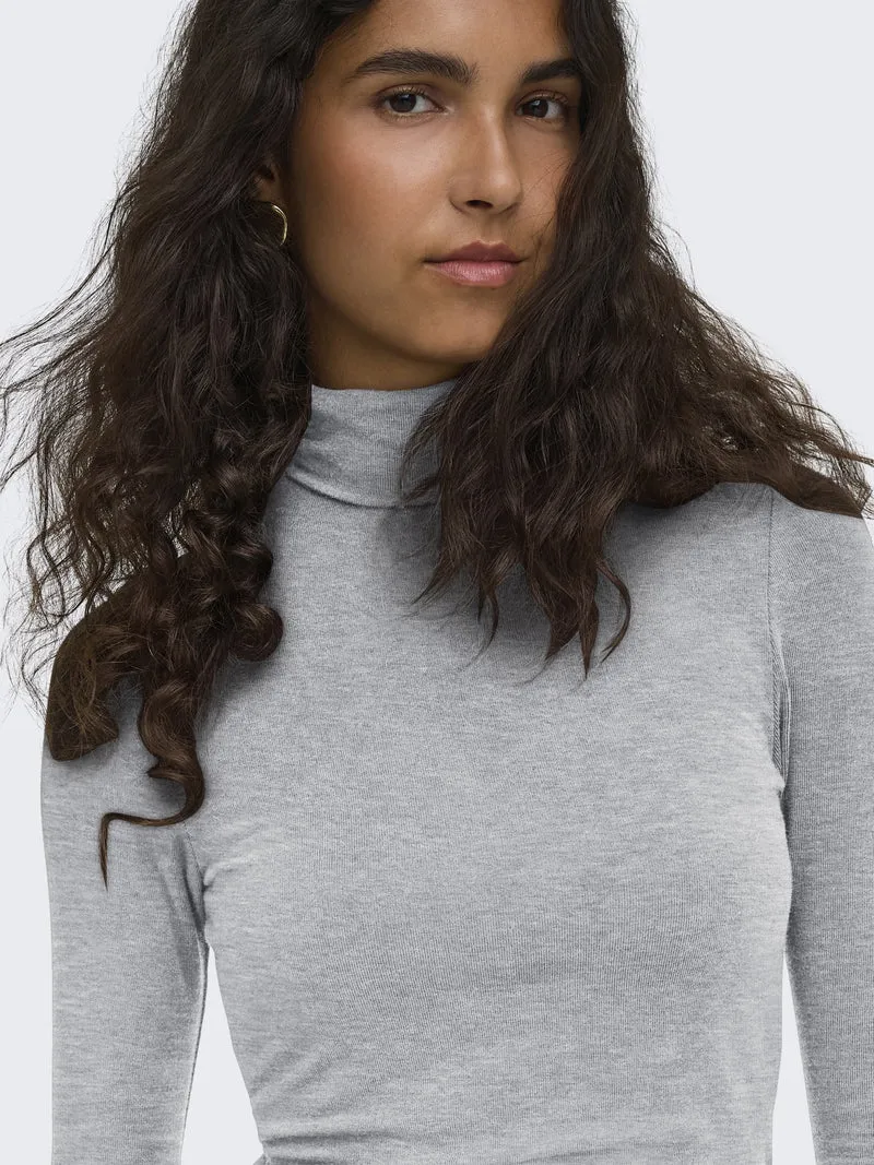 ONLGLAMOUR L/S ROLL-NECK TOP JRS NO, Light Grey Melange