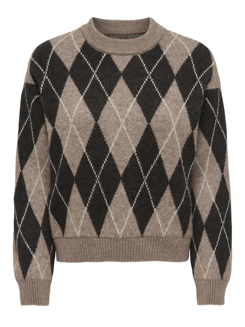JDYBIANKA L/S ARGYLE PULLOVER KNT N, Chocolate Torte/Argyle