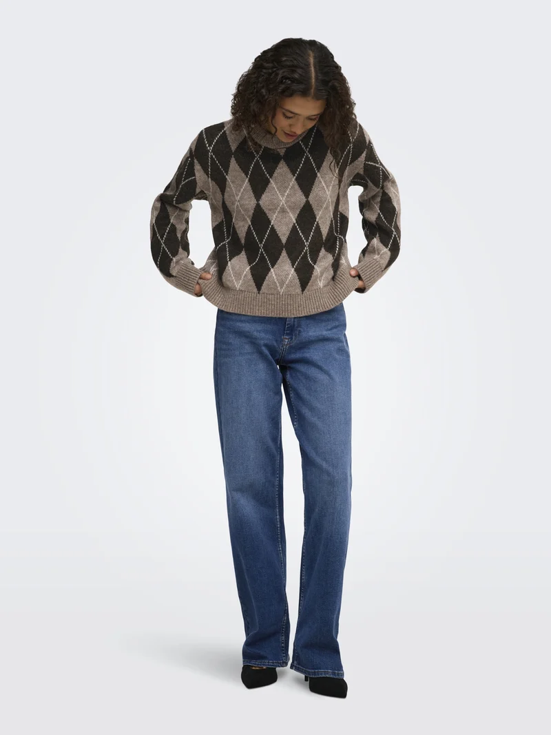 JDYBIANKA L/S ARGYLE PULLOVER KNT N, Chocolate Torte/Argyle