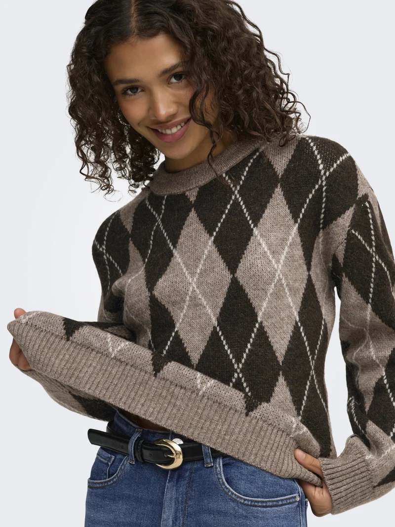 JDYBIANKA L/S ARGYLE PULLOVER KNT N, Chocolate Torte/Argyle