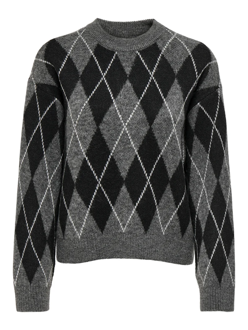 JDYBIANKA L/S ARGYLE PULLOVER KNT N, Dark Grey Melange/Argyle