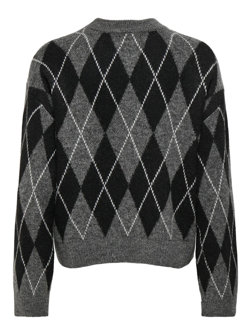 JDYBIANKA L/S ARGYLE PULLOVER KNT N, Dark Grey Melange/Argyle