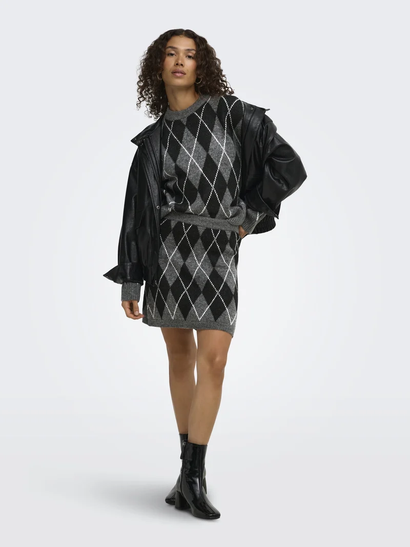 JDYBIANKA L/S ARGYLE PULLOVER KNT N, Dark Grey Melange/Argyle