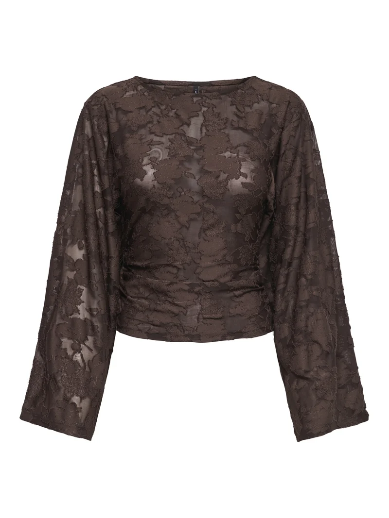 ONLNADIA L/S RUCHING TOP JRS, Coffee Bean