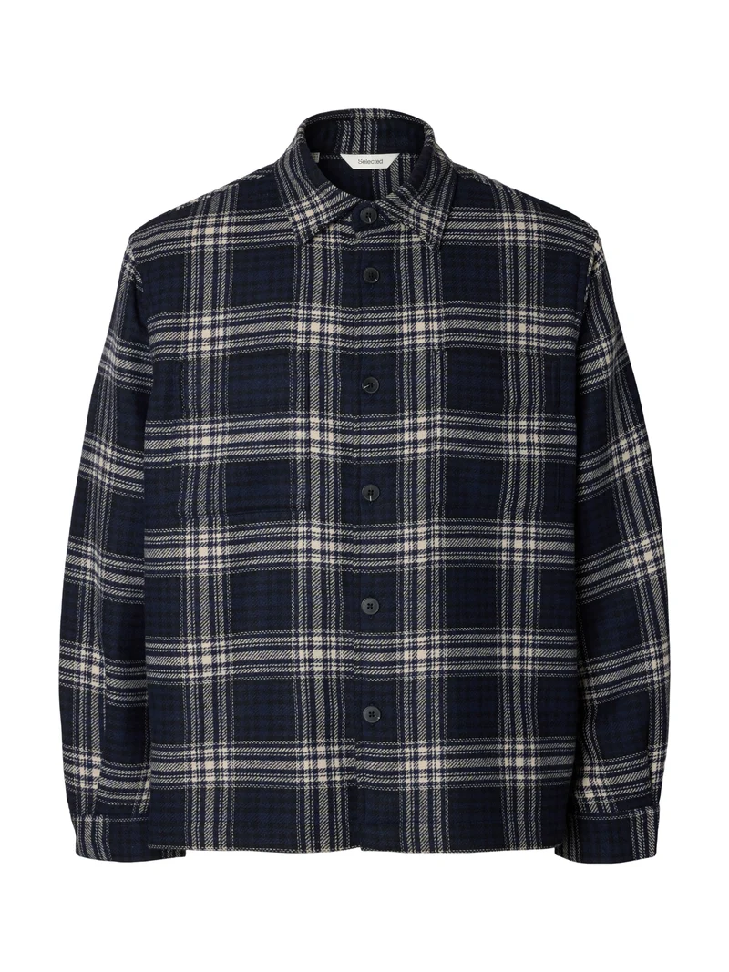 SLMOLE PABLO WOOL BLEND OVERSHIRT N, Sky Captain/Egret / Black
